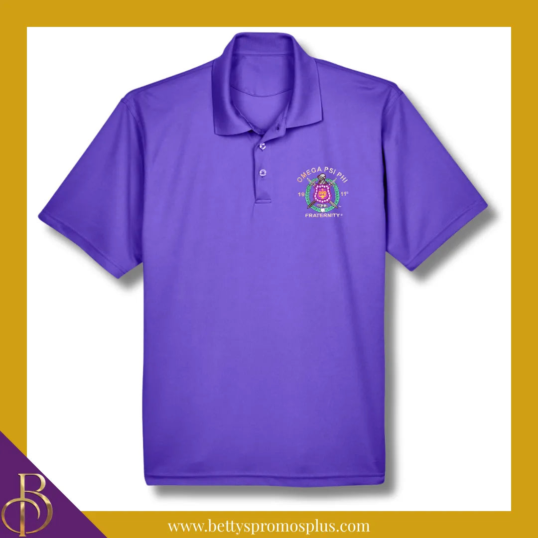 Omega Psi Phi ΩΨΦ Embroidered Shield Polo Golf Shirt-Omega Psi Phi Paraphernalia-Omega Psi Phi Polo Shirt-Betty's Promos Plus