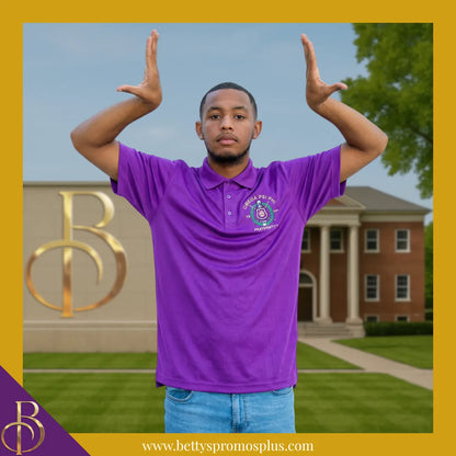 Omega Psi Phi ΩΨΦ Embroidered Shield Polo Golf Shirt-Omega Psi Phi Paraphernalia-Omega Psi Phi Polo Shirt-Betty's Promos Plus