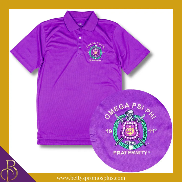 Omega Psi Phi ΩΨΦ Embroidered Shield Polo Golf Shirt