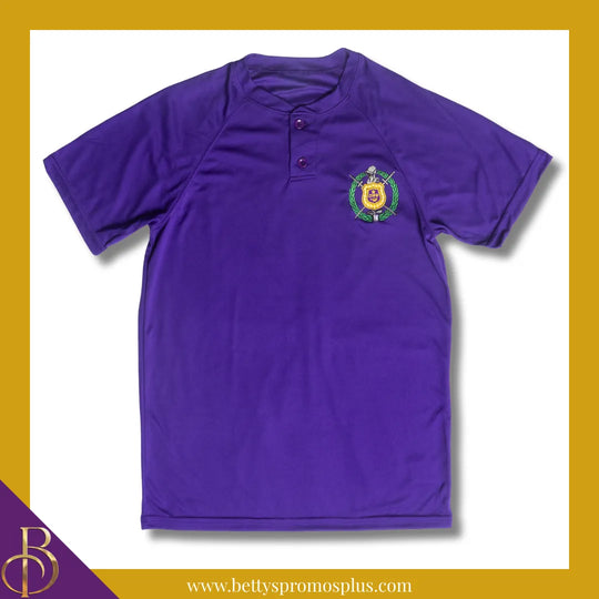 Omega Psi Phi ΩΨΦ Embroidered Shield Two-Button Baseball Henley Shirt-Omega Psi Phi Paraphernalia-Omega Psi Phi Jerseys-Betty's Promos Plus