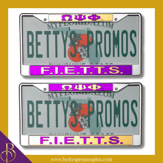 Omega Psi Phi ΩΨΦ F.I.E.T.T.S. Chrome Laser Engraved Mirrored Acrylic Auto Tag License Plate Frame-Omega Psi Phi Paraphernalia-Omega Psi Phi Auto Tag Frame-Betty's Promos Plus