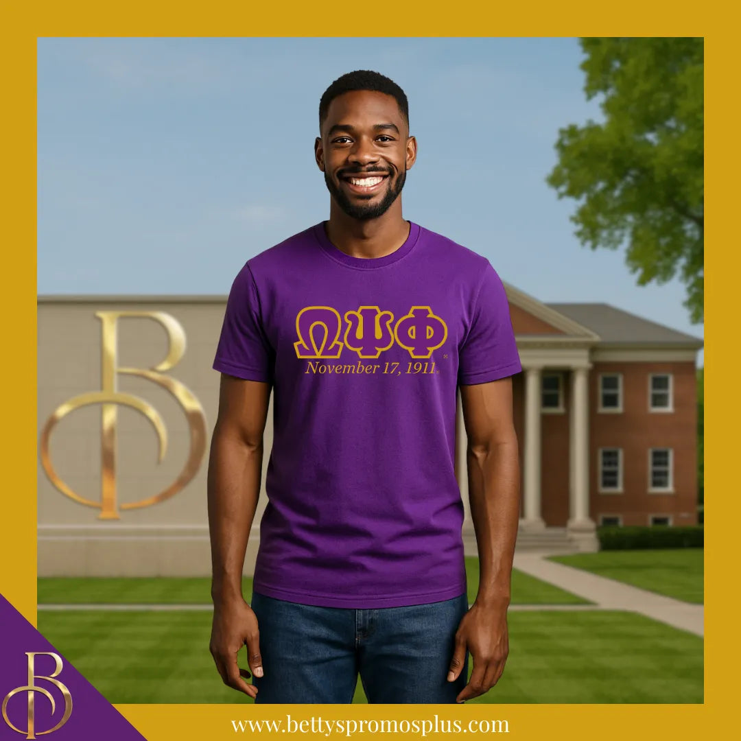 Omega Psi Phi ΩΨΦ Founding Date Screen Printed T-Shirt-Omega Psi Phi Paraphernalia-Omega Psi Phi T-Shirts-Betty's Promos Plus