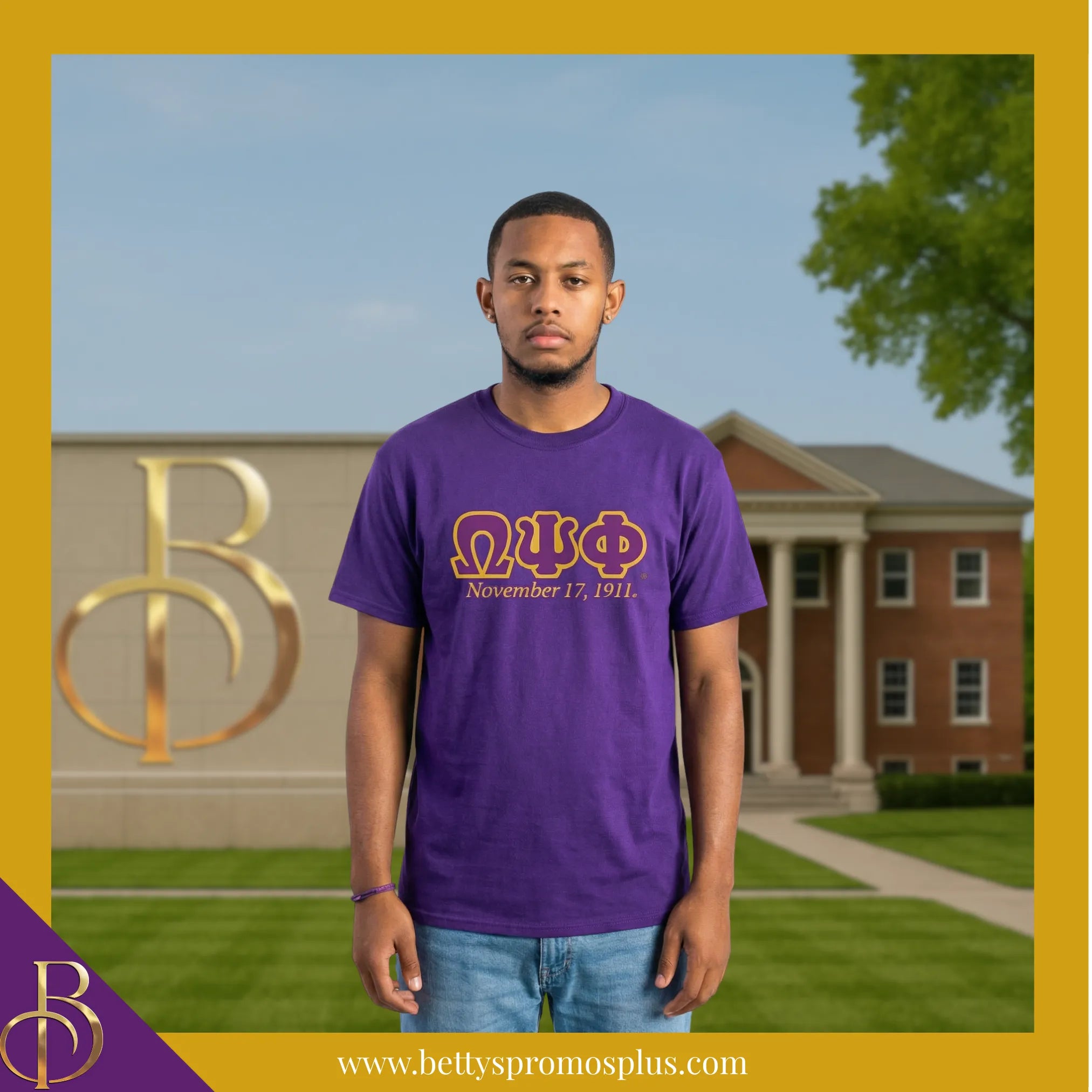 Omega Psi Phi ΩΨΦ Founding Date Screen Printed T-Shirt-Omega Psi Phi Paraphernalia-Omega Psi Phi T-Shirts-Betty's Promos Plus