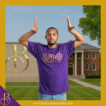 Omega Psi Phi ΩΨΦ Founding Date Screen Printed T-Shirt-Omega Psi Phi Paraphernalia-Omega Psi Phi T-Shirts-Betty's Promos Plus