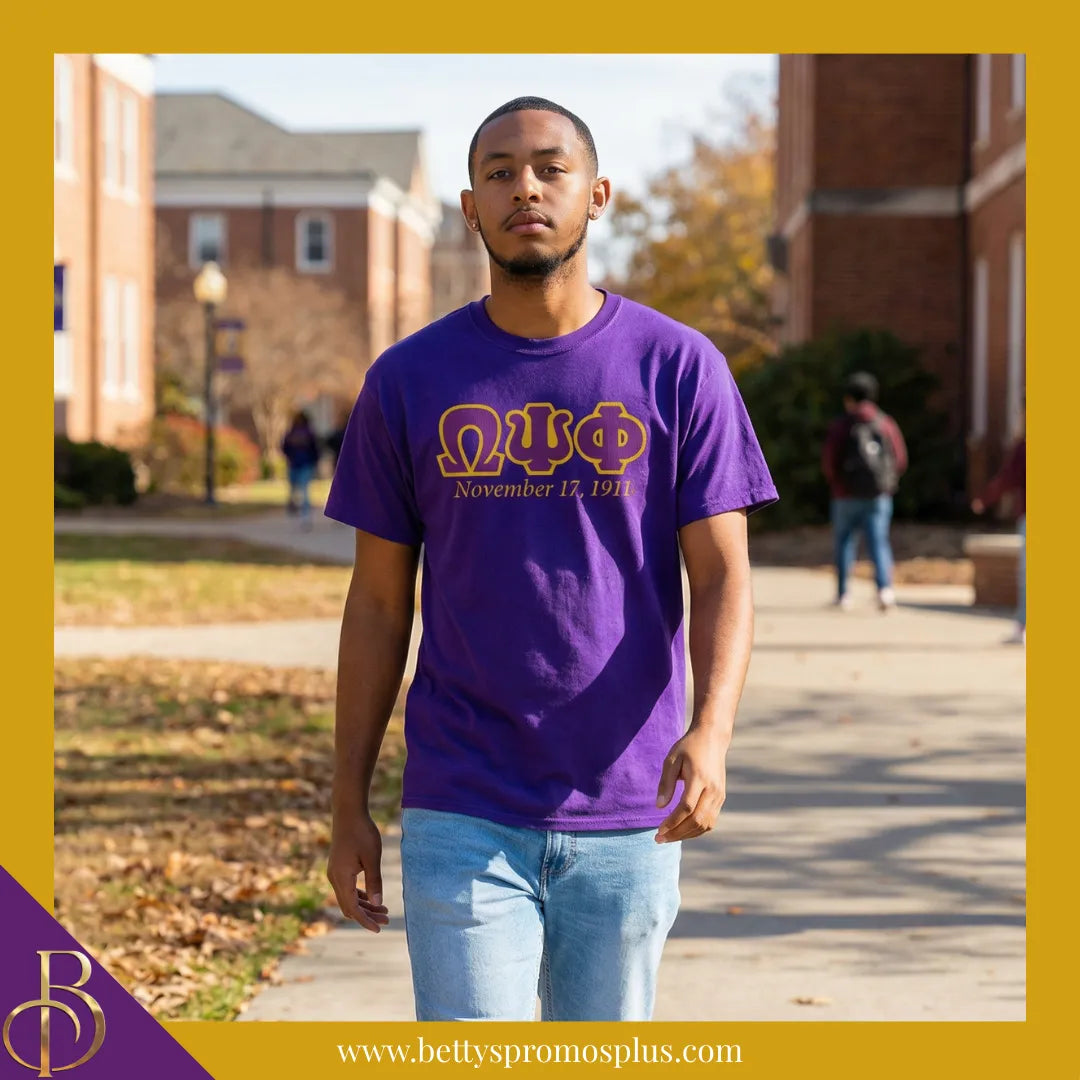 Omega Psi Phi ΩΨΦ Founding Date Screen Printed T-Shirt-Omega Psi Phi Paraphernalia-Omega Psi Phi T-Shirts-Betty's Promos Plus