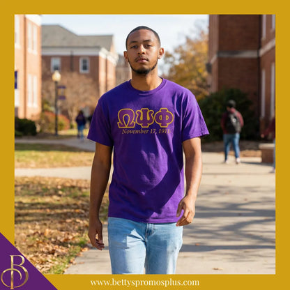 Omega Psi Phi ΩΨΦ Founding Date Screen Printed T-Shirt-Omega Psi Phi Paraphernalia-Omega Psi Phi T-Shirts-Betty's Promos Plus