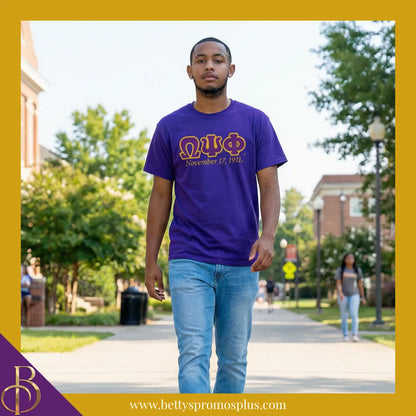 Omega Psi Phi ΩΨΦ Founding Date Screen Printed T-Shirt-Omega Psi Phi Paraphernalia-Omega Psi Phi T-Shirts-Betty's Promos Plus