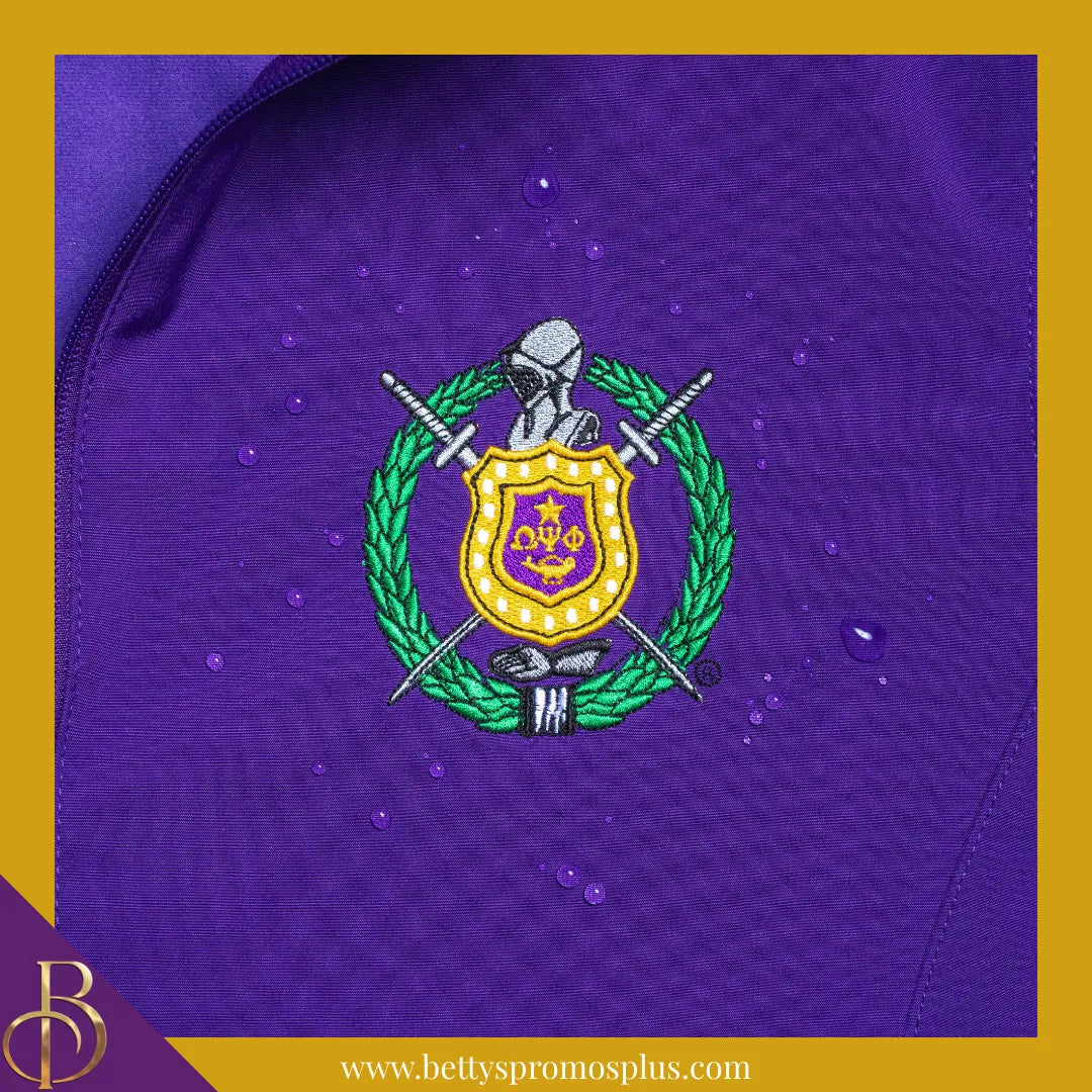 Omega Psi Phi ΩΨΦ Full-Zip Water Resistant Rain Jacket with Embroidered Shield-Omega Psi Phi Paraphernalia-Omega Psi Phi Rain Coats-Betty's Promos Plus