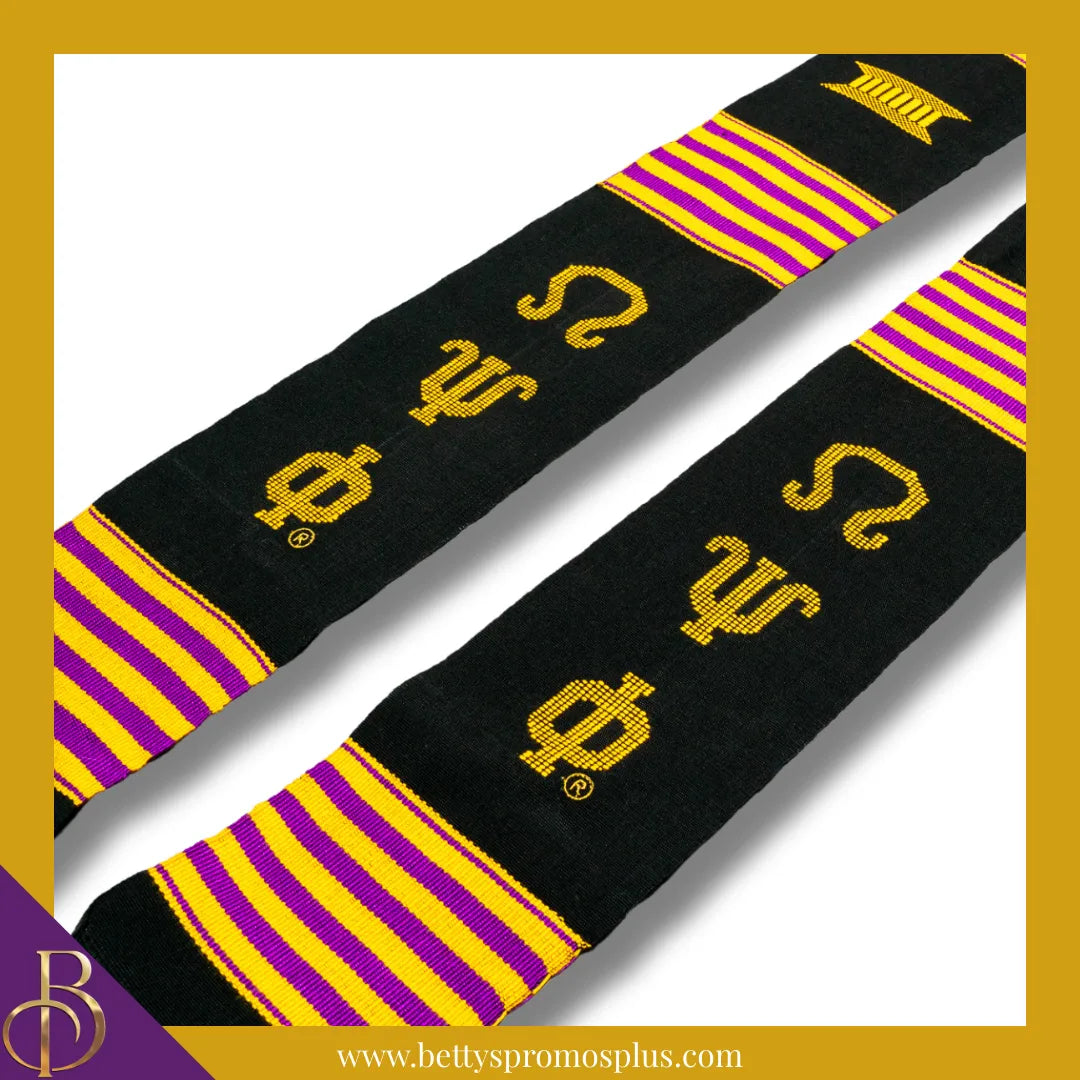 Omega Psi Phi ΩΨΦ Greek Letters Kente Cloth Graduation Stole-Omega Psi Phi Paraphernalia-Omega Psi Phi Graduation Stole-Betty's Promos Plus