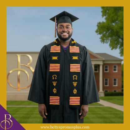 Omega Psi Phi ΩΨΦ Greek Letters Kente Cloth Graduation Stole-Omega Psi Phi Paraphernalia-Omega Psi Phi Graduation Stole-Betty's Promos Plus