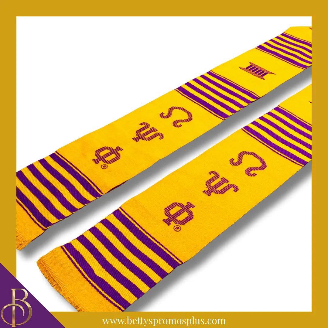 Omega Psi Phi ΩΨΦ Greek Letters Kente Cloth Graduation Stole-Omega Psi Phi Paraphernalia-Omega Psi Phi Graduation Stole-Betty's Promos Plus
