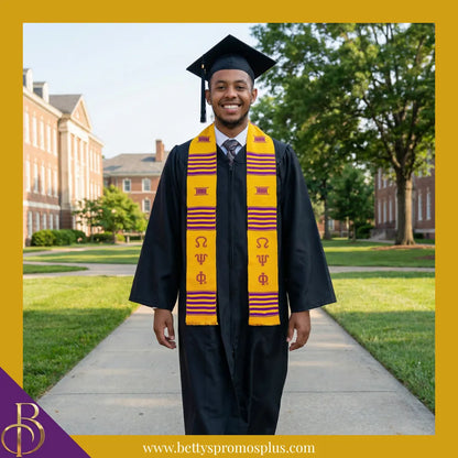 Omega Psi Phi ΩΨΦ Greek Letters Kente Cloth Graduation Stole-Omega Psi Phi Paraphernalia-Omega Psi Phi Graduation Stole-Betty's Promos Plus