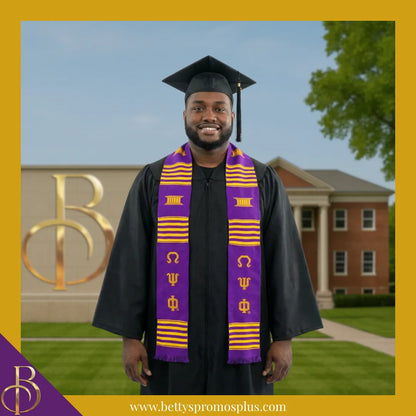 Omega Psi Phi ΩΨΦ Greek Letters Kente Cloth Graduation Stole-Omega Psi Phi Paraphernalia-Omega Psi Phi Graduation Stole-Betty's Promos Plus