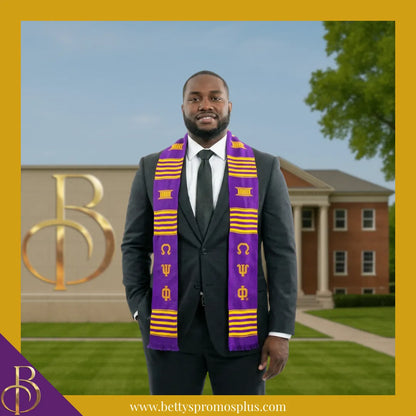 Omega Psi Phi ΩΨΦ Greek Letters Kente Cloth Graduation Stole-Omega Psi Phi Paraphernalia-Omega Psi Phi Graduation Stole-Betty's Promos Plus