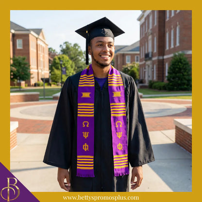 Omega Psi Phi ΩΨΦ Greek Letters Kente Cloth Graduation Stole-Omega Psi Phi Paraphernalia-Omega Psi Phi Graduation Stole-Betty's Promos Plus