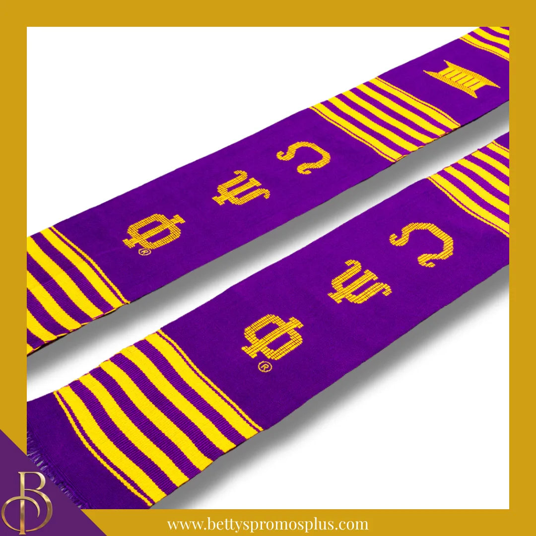 Omega Psi Phi ΩΨΦ Greek Letters Kente Cloth Graduation Stole-Omega Psi Phi Paraphernalia-Omega Psi Phi Graduation Stole-Betty's Promos Plus