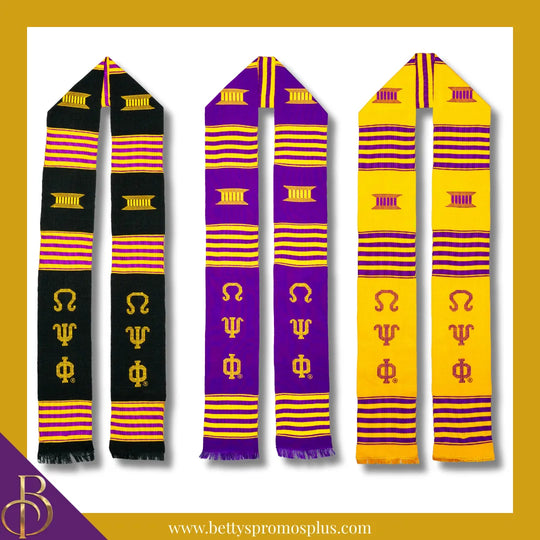 Omega Psi Phi ΩΨΦ Greek Letters Kente Cloth Graduation Stole-Omega Psi Phi Paraphernalia-Omega Psi Phi Graduation Stole-Betty's Promos Plus