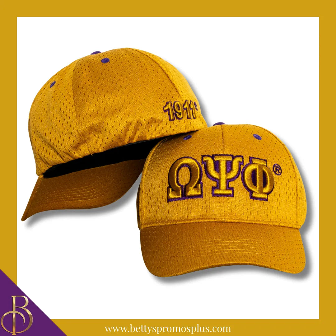 Omega Psi Phi ΩΨΦ Greek Letters Mesh Flex Fit Embroidered Hat-Old Gold-Omega Psi Phi Paraphernalia-Omega Psi Phi Hats-Betty's Promos Plus