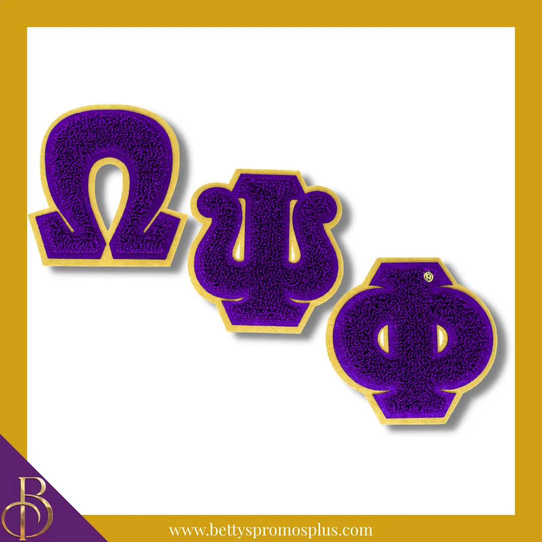 Omega Psi Phi ΩΨΦ Greek Letters Set of 3 Chenille Letter Patch Set for Jackets-Purple-Omega Psi Phi Paraphernalia-Omega Psi Phi Patch-Betty's Promos Plus