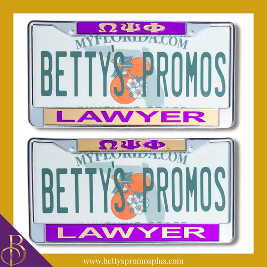 Omega Psi Phi ΩΨΦ Lawyer Chrome Laser Engraved Mirrored Acrylic Auto Tag License Plate Frame-Omega Psi Phi Paraphernalia-Omega Psi Phi Auto Tag Frame-Betty's Promos Plus