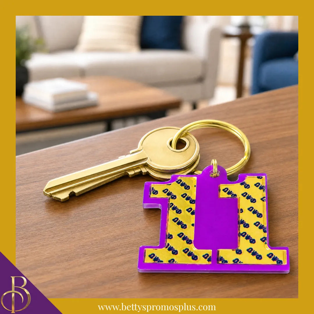 Omega Psi Phi ΩΨΦ Line Number Mirrored Acrylic Keychain Available 1-25-Omega Psi Phi Paraphernalia-Omega Psi Phi Keychain-Betty's Promos Plus