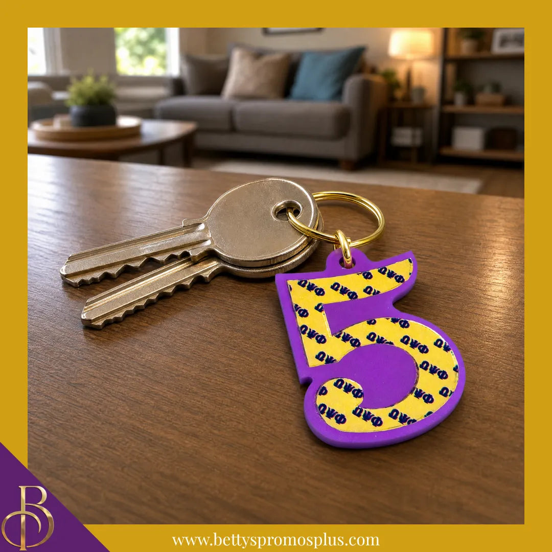 Omega Psi Phi ΩΨΦ Line Number Mirrored Acrylic Keychain Available 1-25-Omega Psi Phi Paraphernalia-Omega Psi Phi Keychain-Betty's Promos Plus