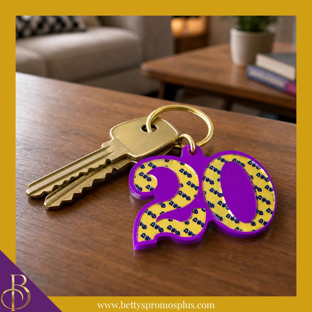 Omega Psi Phi ΩΨΦ Line Number Mirrored Acrylic Keychain Available 1-25-Omega Psi Phi Paraphernalia-Omega Psi Phi Keychain-Betty's Promos Plus