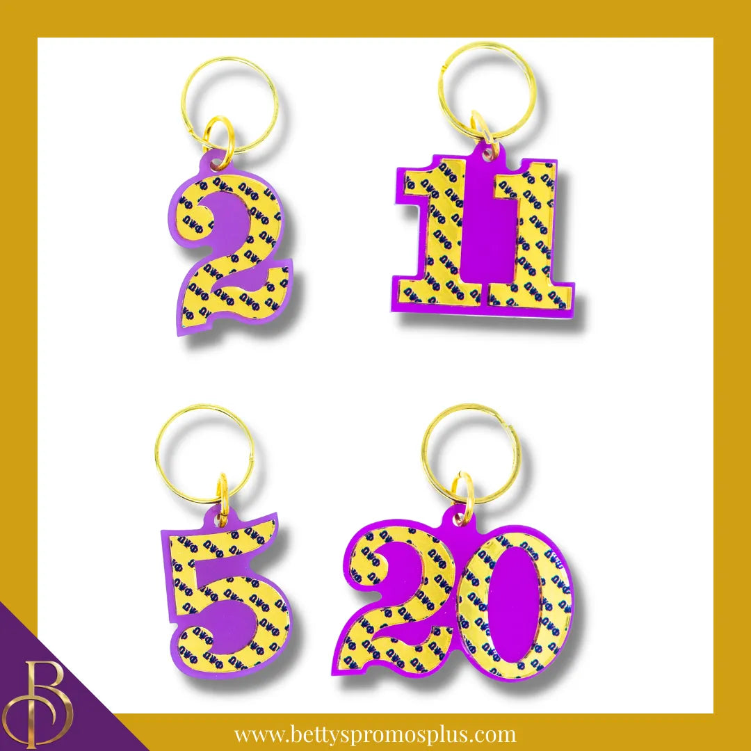 Omega Psi Phi ΩΨΦ Line Number Mirrored Acrylic Keychain Available 1-25-Omega Psi Phi Paraphernalia-Omega Psi Phi Keychain-Betty's Promos Plus
