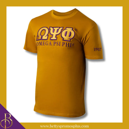 Omega Psi Phi ΩΨΦ Luxury Embroidered T-Shirt with 1911 Sleeve-Gold-Medium-Omega Psi Phi Paraphernalia-Omega Psi Phi T-Shirts-Betty's Promos Plus