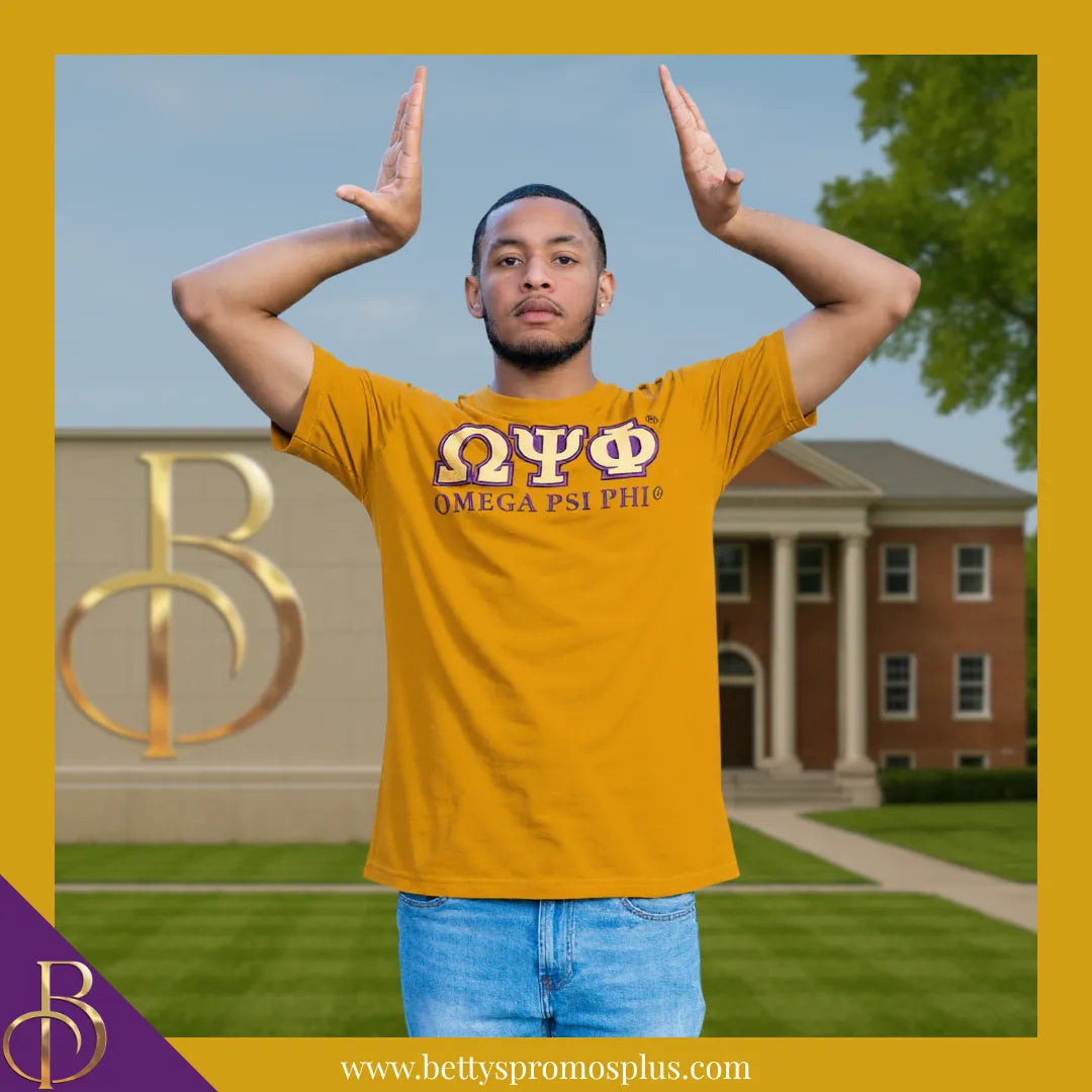 Omega Psi Phi ΩΨΦ Luxury Embroidered T-Shirt with 1911 Sleeve-Omega Psi Phi Paraphernalia-Omega Psi Phi T-Shirts-Betty's Promos Plus