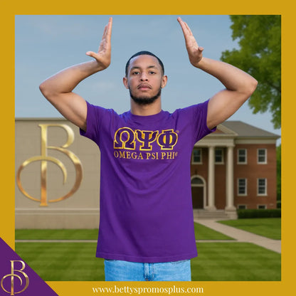 Omega Psi Phi ΩΨΦ Luxury Embroidered T-Shirt with 1911 Sleeve-Omega Psi Phi Paraphernalia-Omega Psi Phi T-Shirts-Betty's Promos Plus