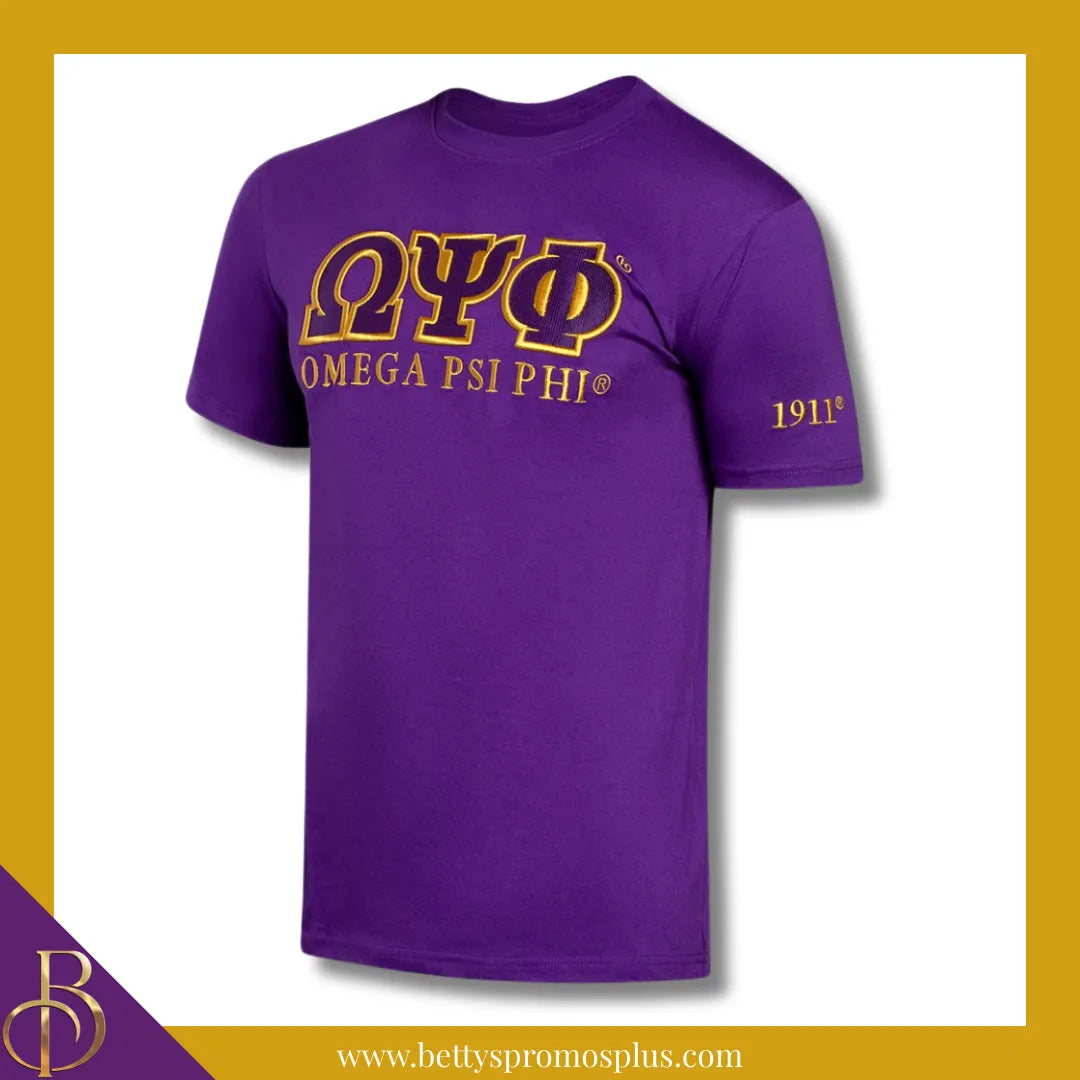 Omega Psi Phi ΩΨΦ Luxury Embroidered T-Shirt with 1911 Sleeve-Omega Psi Phi Paraphernalia-Omega Psi Phi T-Shirts-Betty's Promos Plus