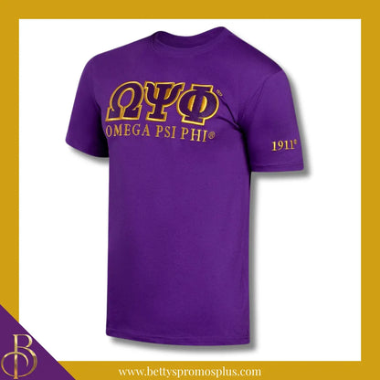 Omega Psi Phi ΩΨΦ Luxury Embroidered T-Shirt with 1911 Sleeve-Omega Psi Phi Paraphernalia-Omega Psi Phi T-Shirts-Betty's Promos Plus
