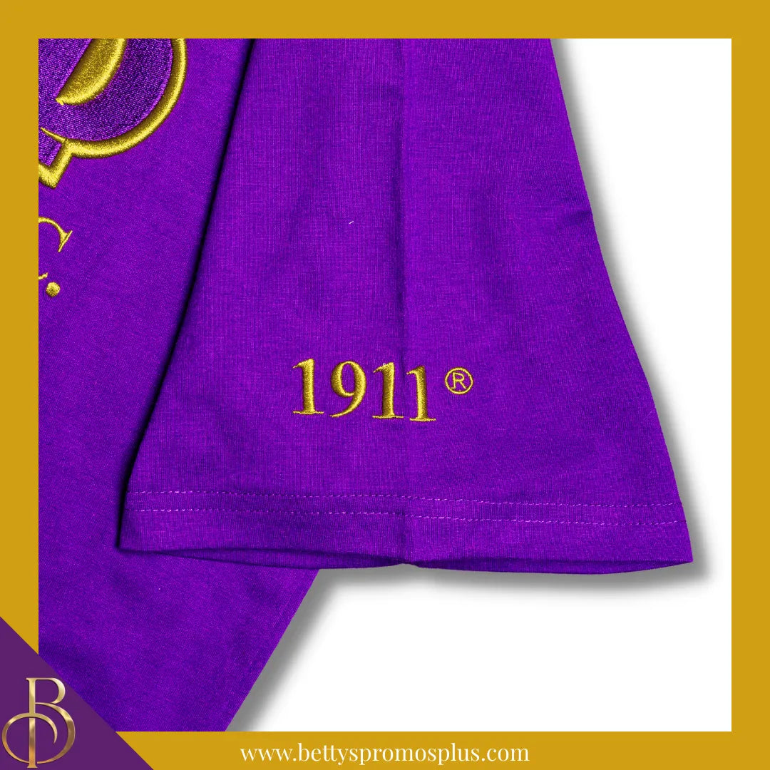 Omega Psi Phi ΩΨΦ Luxury Embroidered T-Shirt with 1911 Sleeve-Omega Psi Phi Paraphernalia-Omega Psi Phi T-Shirts-Betty's Promos Plus
