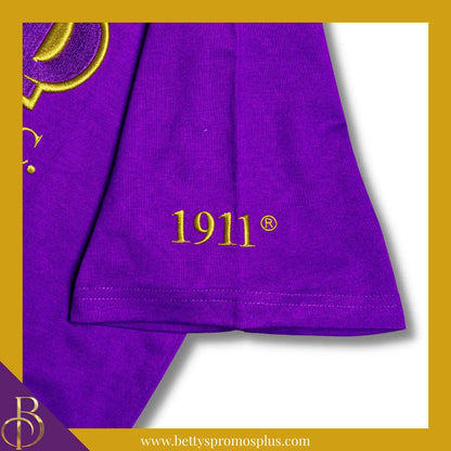 Omega Psi Phi ΩΨΦ Luxury Embroidered T-Shirt with 1911 Sleeve-Omega Psi Phi Paraphernalia-Omega Psi Phi T-Shirts-Betty's Promos Plus