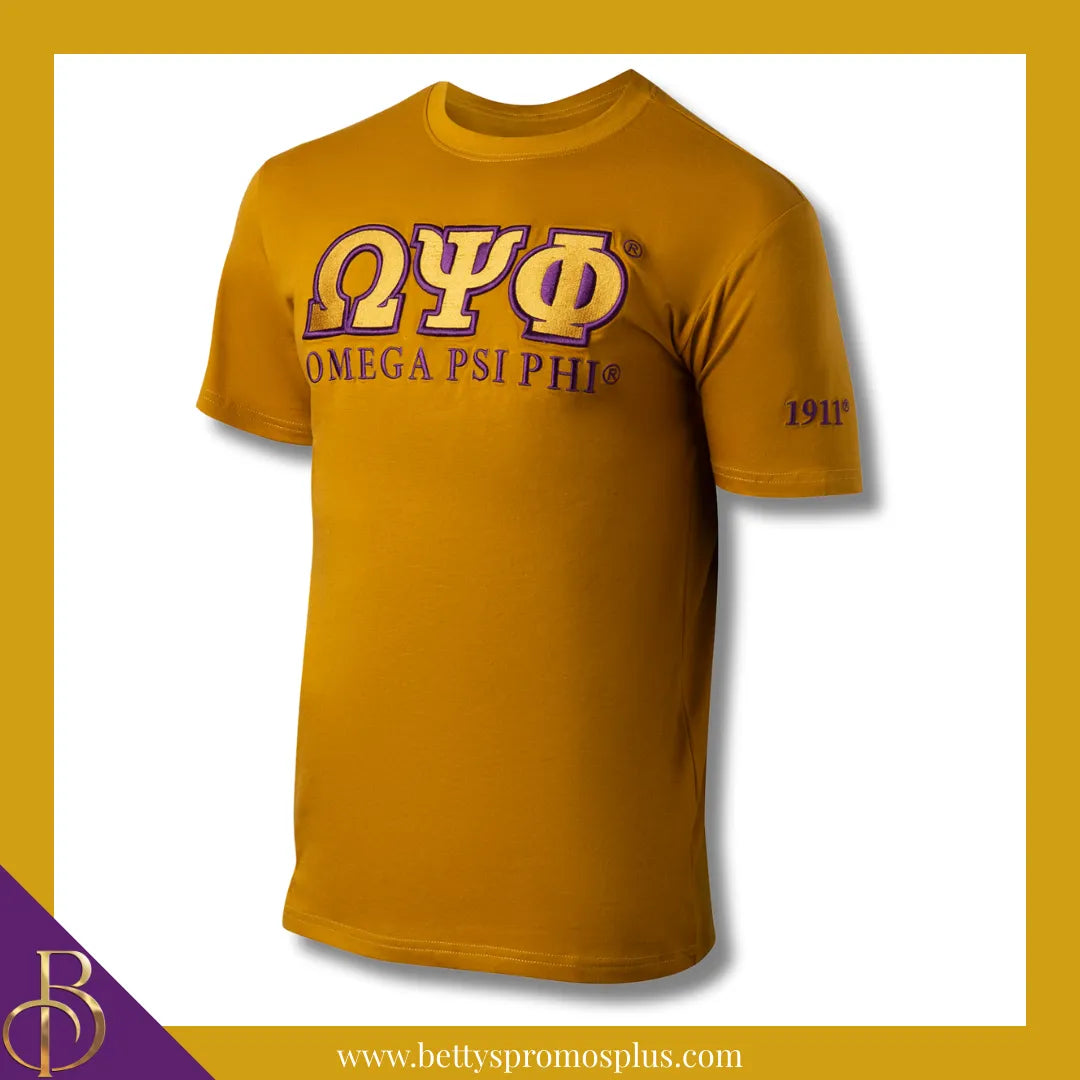 Omega Psi Phi ΩΨΦ Luxury Embroidered T-Shirt with 1911 Sleeve-Omega Psi Phi Paraphernalia-Omega Psi Phi T-Shirts-Betty's Promos Plus