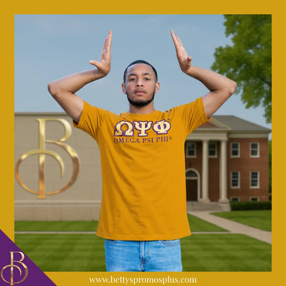 Omega Psi Phi ΩΨΦ Luxury Embroidered T-Shirt with 1911 Sleeve-Omega Psi Phi Paraphernalia-Omega Psi Phi T-Shirts-Betty's Promos Plus