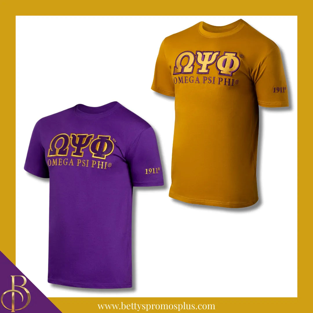Omega Psi Phi ΩΨΦ Luxury Embroidered T-Shirt with 1911 Sleeve-Omega Psi Phi Paraphernalia-Omega Psi Phi T-Shirts-Betty's Promos Plus