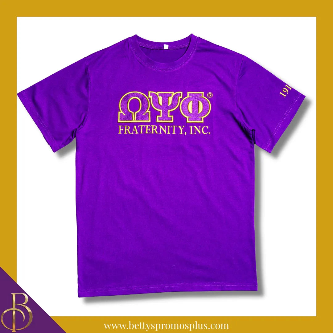 Omega Psi Phi ΩΨΦ Luxury Embroidered T-Shirt with 1911 Sleeve-Purple-Medium-Omega Psi Phi Paraphernalia-Omega Psi Phi T-Shirts-Betty's Promos Plus