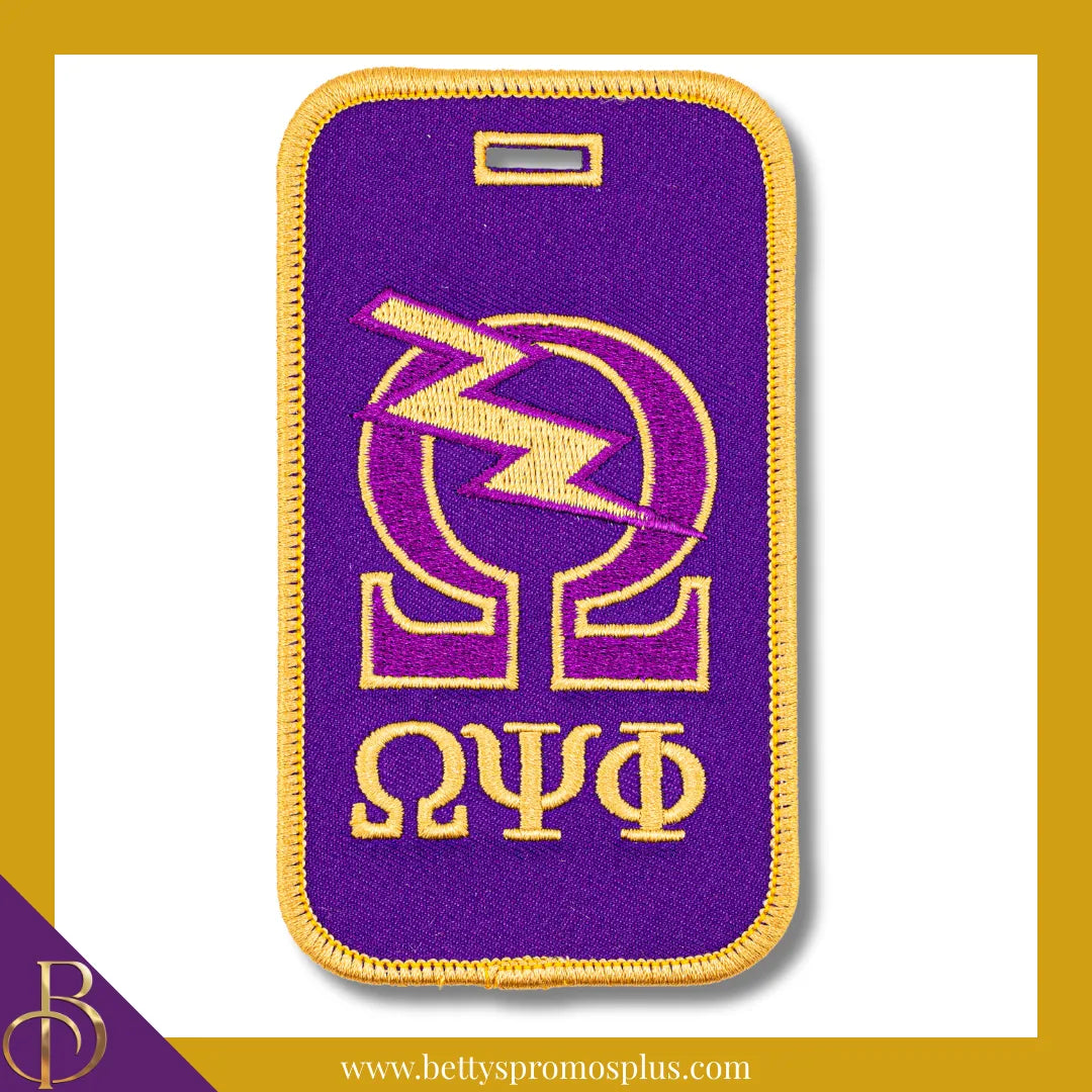 Omega Psi Phi ΩΨΦ Omega with Bolt Embroidered Luggage Tag-Omega Psi Phi Paraphernalia-Omega Psi Phi Luggage Tag-Betty's Promos Plus