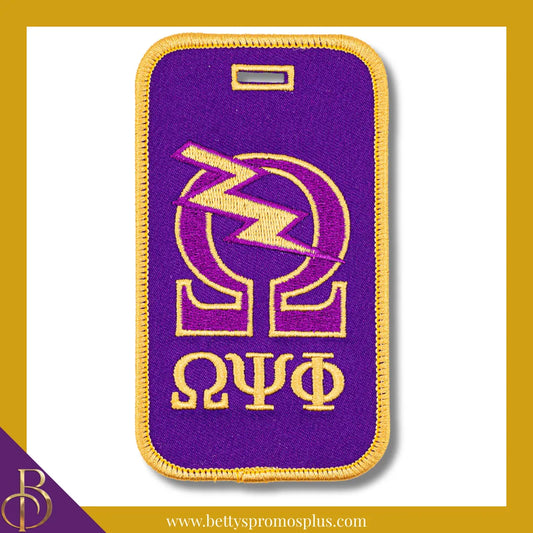Omega Psi Phi ΩΨΦ Omega with Bolt Embroidered Luggage Tag-Purple-Omega Psi Phi Paraphernalia-Omega Psi Phi Luggage Tag-Betty's Promos Plus
