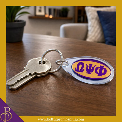 Omega Psi Phi ΩΨΦ Oval Acrylic Keychain-Omega Psi Phi Paraphernalia-Omega Psi Phi Keychain-Betty's Promos Plus