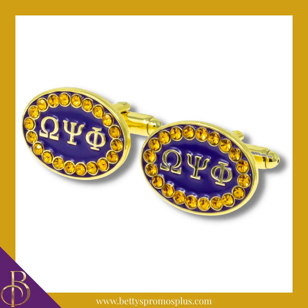 Omega Psi Phi ΩΨΦ Oval Stone Cufflinks-Omega Psi Phi Paraphernalia-Omega Psi Phi Cuff Links-Betty's Promos Plus