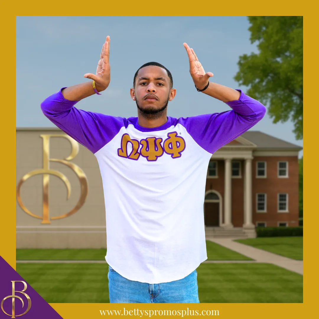 Omega Psi Phi ΩΨΦ Raglan Sleeve Screen Printed T-Shirt-Omega Psi Phi Paraphernalia-Omega Psi Phi T-Shirts-Betty's Promos Plus