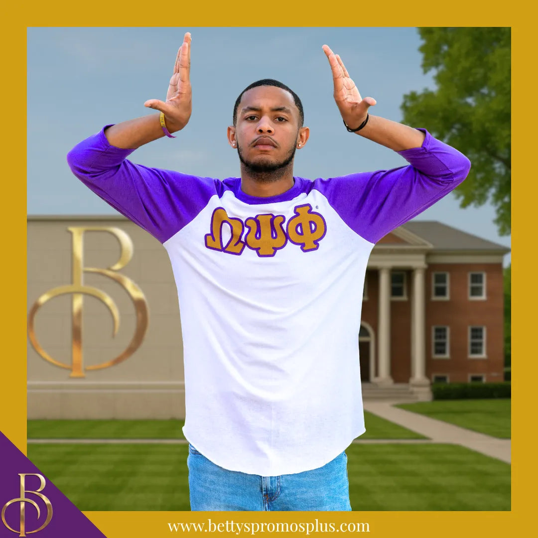 Omega Psi Phi ΩΨΦ Raglan Sleeve Screen Printed T-Shirt-Omega Psi Phi Paraphernalia-Omega Psi Phi T-Shirts-Betty's Promos Plus