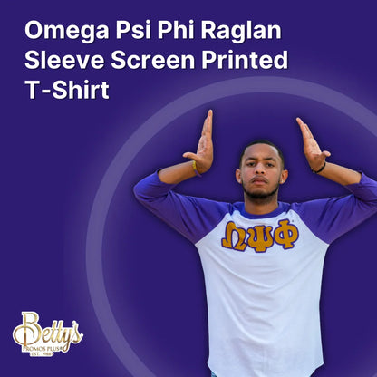 Omega Psi Phi ΩΨΦ Raglan Sleeve Screen Printed T-Shirt-Omega Psi Phi Paraphernalia-Omega Psi Phi T-Shirts-Betty's Promos Plus
