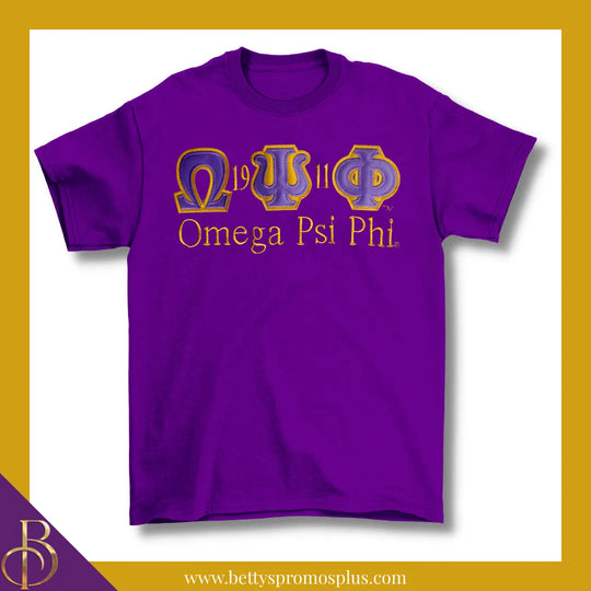 Omega Psi Phi ΩΨΦ Script Double Stitched Appliqué Embroidered Line T-Shirt-Omega Psi Phi Paraphernalia-Omega Psi Phi T-Shirts-Betty's Promos Plus