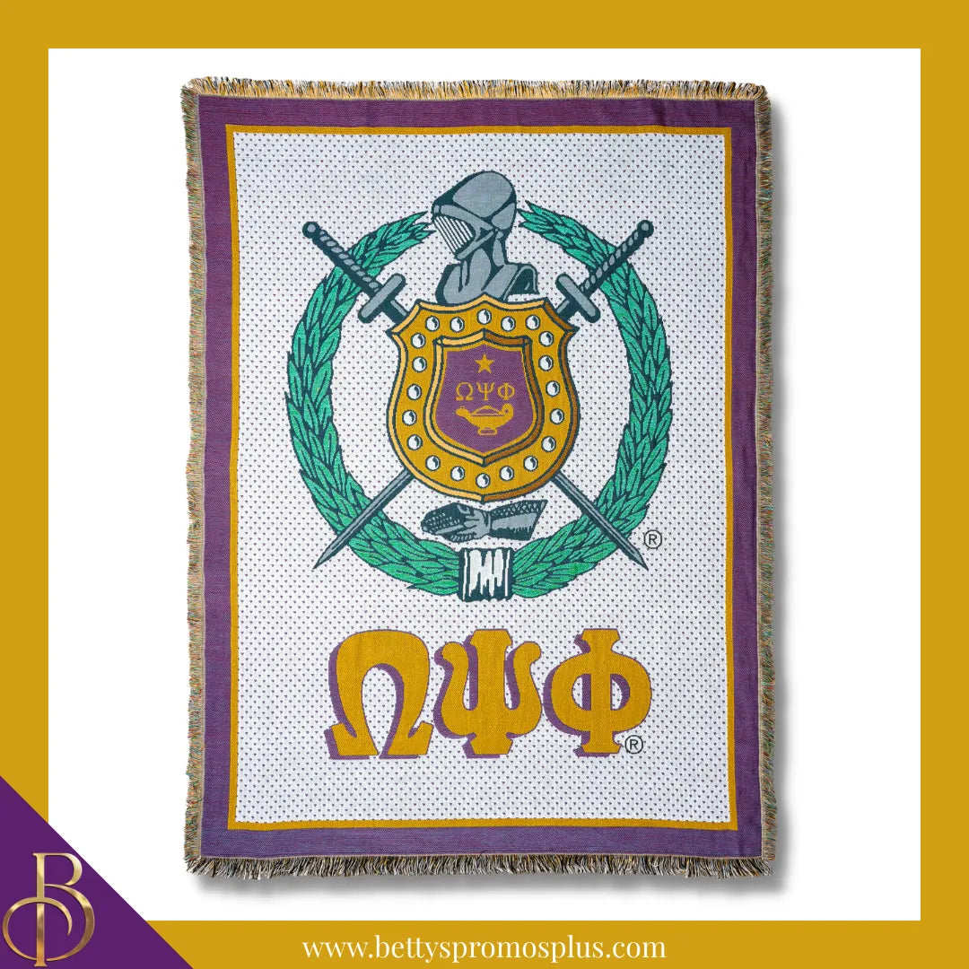 Omega Psi Phi ΩΨΦ Shield Afghan Throw Blanket-Omega Psi Phi Paraphernalia-Omega Psi Phi Blanket-Betty's Promos Plus