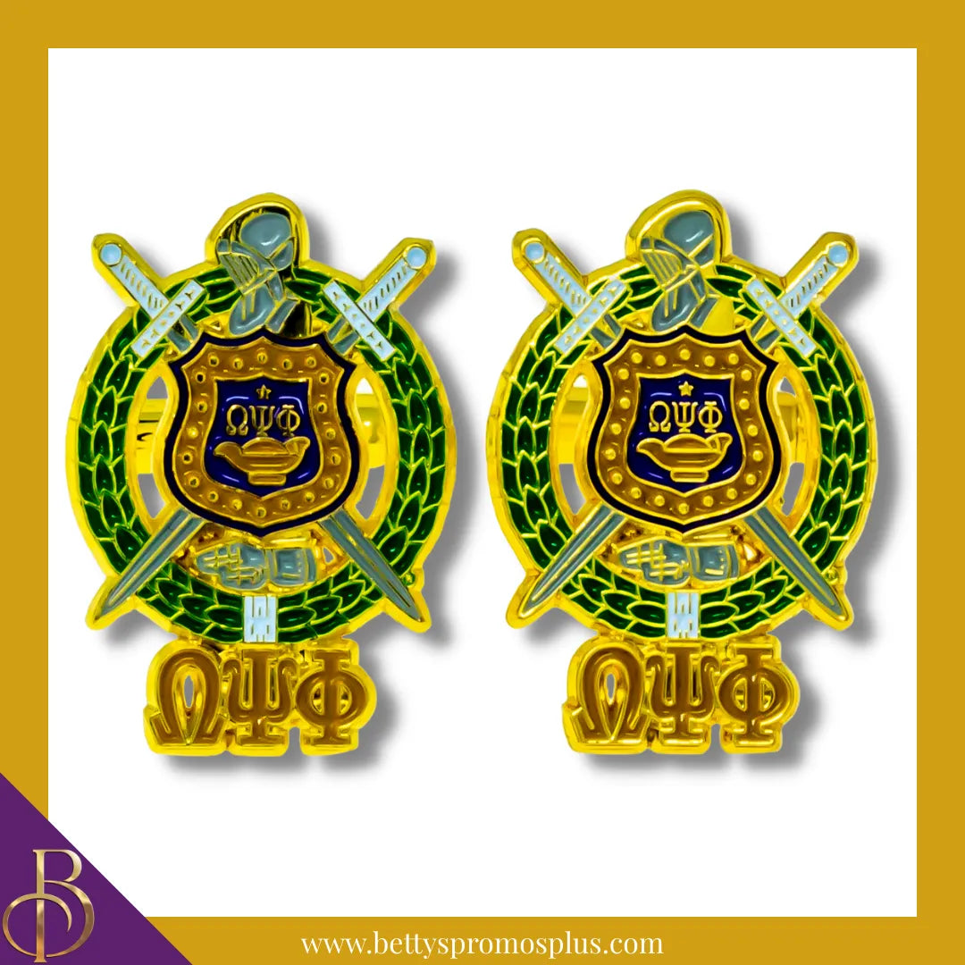 Omega Psi Phi ΩΨΦ Shield Cuff Links-Omega Psi Phi Paraphernalia-Omega Psi Phi Cuff Links-Betty's Promos Plus