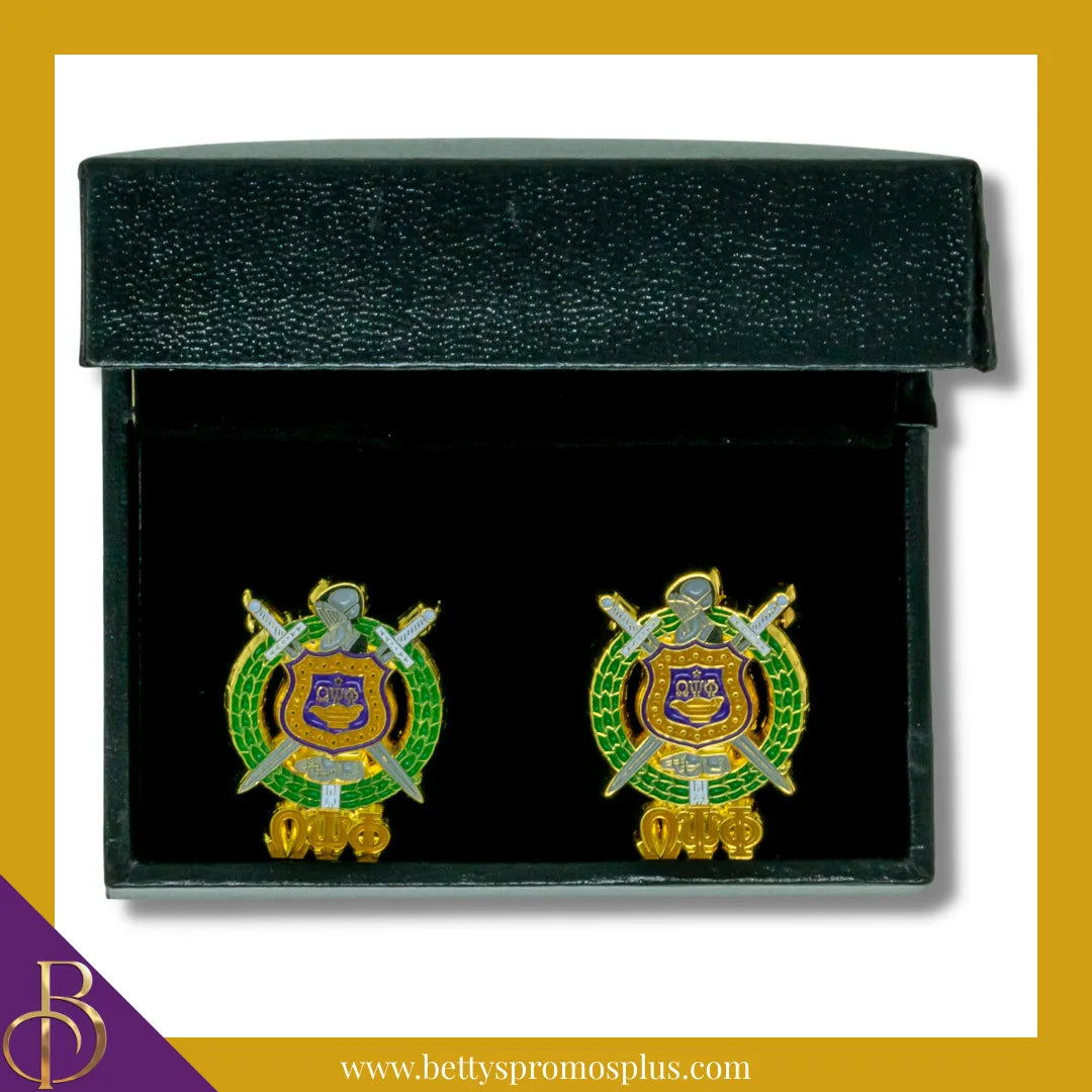 Omega Psi Phi ΩΨΦ Shield Cuff Links-Omega Psi Phi Paraphernalia-Omega Psi Phi Cuff Links-Betty's Promos Plus